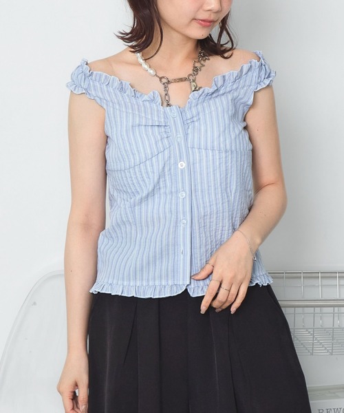 mul.(ムル)の「オフショルフロントカットソー(Tシャツ/カットソー・レディース・サックスブルー/ピンク・FREE)」の8枚目の写真