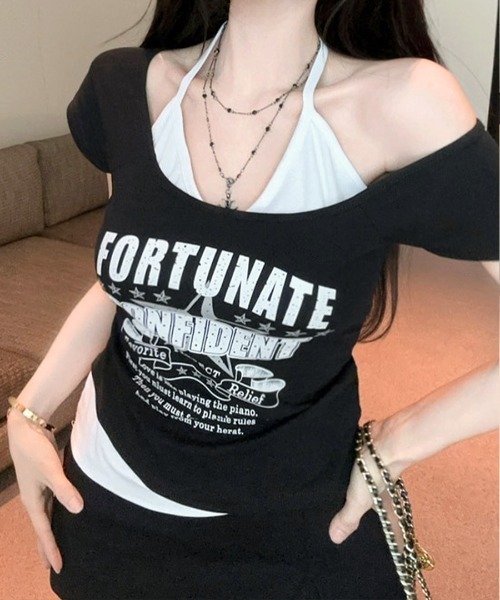 Riff（リフ）の「キャミレイヤード風ロゴプリントTシャツ（Tシャツ/カットソー・レディース・ホワイト/ブラック・FREE）」の13枚目の写真