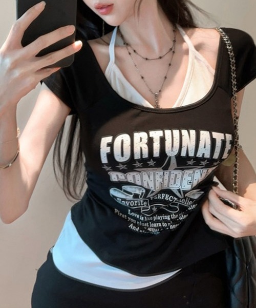 Riff（リフ）の「キャミレイヤード風ロゴプリントTシャツ（Tシャツ/カットソー・レディース・ホワイト/ブラック・FREE）」の14枚目の写真