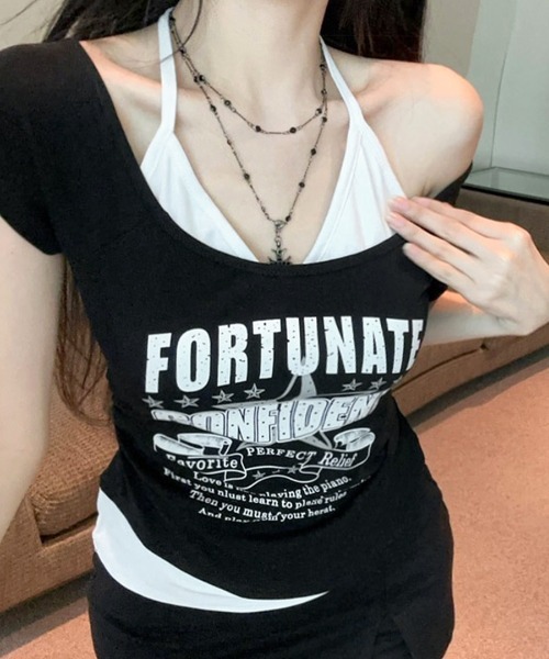 Riff（リフ）の「キャミレイヤード風ロゴプリントTシャツ（Tシャツ/カットソー・レディース・ホワイト/ブラック・FREE）」の19枚目の写真