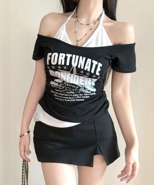 Riff（リフ）の「キャミレイヤード風ロゴプリントTシャツ（Tシャツ/カットソー・レディース・ホワイト/ブラック・FREE）」の21枚目の写真