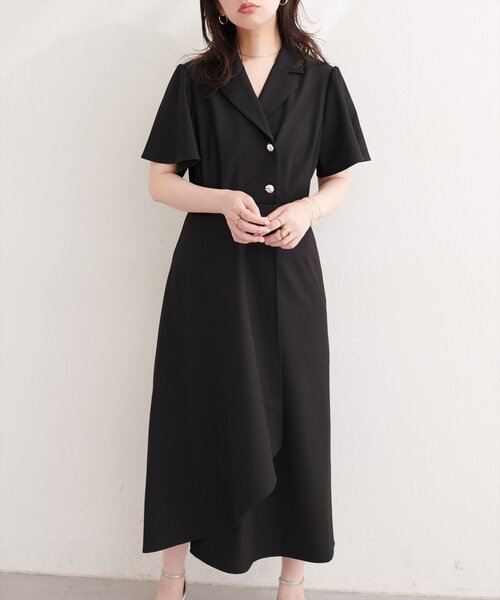 natural couture（ナチュラルクチュール）の「フレアスリーブテーラーワンピース（ワンピース・レディース・ライトベージュ/グレー/オフホワイト/サックスブルー/ネイビー/ブラック・FREE）」の2枚目の写真