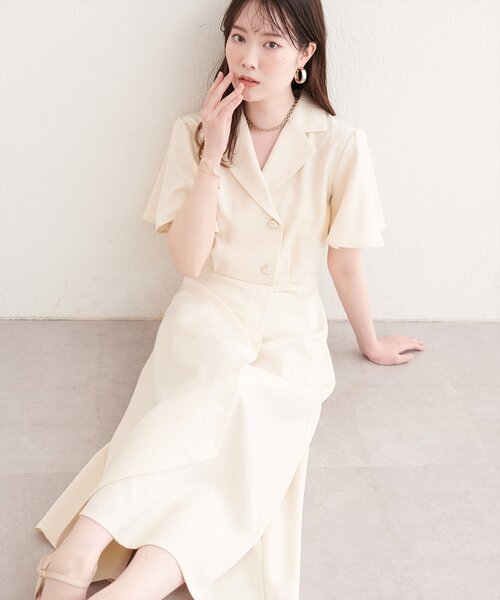 natural couture（ナチュラルクチュール）の「フレアスリーブテーラーワンピース（ワンピース・レディース・ライトベージュ/グレー/オフホワイト/サックスブルー/ネイビー/ブラック・FREE）」の9枚目の写真