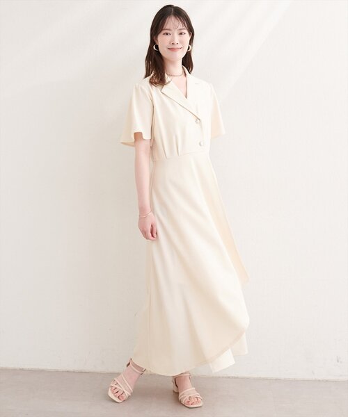 natural couture（ナチュラルクチュール）の「フレアスリーブテーラーワンピース（ワンピース・レディース・ライトベージュ/グレー/オフホワイト/サックスブルー/ネイビー/ブラック・FREE）」の10枚目の写真
