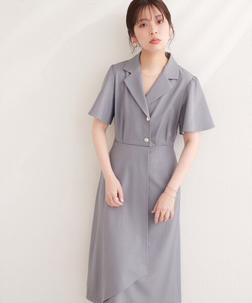 natural couture（ナチュラルクチュール）の「フレアスリーブテーラーワンピース（ワンピース・レディース・ライトベージュ/グレー/オフホワイト/サックスブルー/ネイビー/ブラック・FREE）」の12枚目の写真