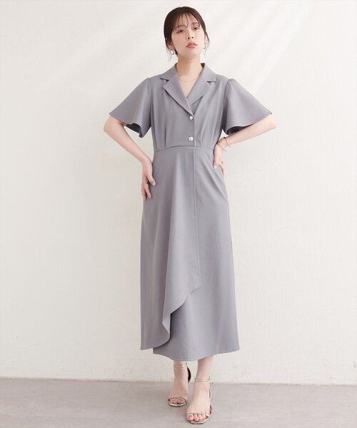 natural couture（ナチュラルクチュール）の「フレアスリーブテーラーワンピース（ワンピース・レディース・ライトベージュ/グレー/オフホワイト/サックスブルー/ネイビー/ブラック・FREE）」の14枚目の写真