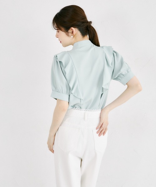 tocco closet（トッコ　クローゼット）の「【ZOZO限定】ラッフルフリル半袖ボウタイブラウス（シャツ/ブラウス・レディース・オフホワイト/グレー/ミント/ネイビー・M）」の7枚目の写真