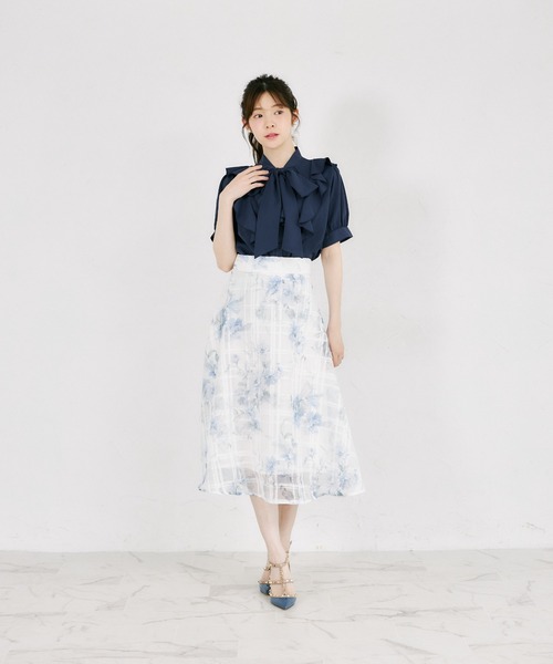 tocco closet（トッコ　クローゼット）の「【ZOZO限定】ラッフルフリル半袖ボウタイブラウス（シャツ/ブラウス・レディース・オフホワイト/グレー/ミント/ネイビー・M）」の8枚目の写真