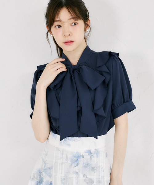 tocco closet（トッコ　クローゼット）の「【ZOZO限定】ラッフルフリル半袖ボウタイブラウス（シャツ/ブラウス・レディース・オフホワイト/グレー/ミント/ネイビー・M）」の10枚目の写真