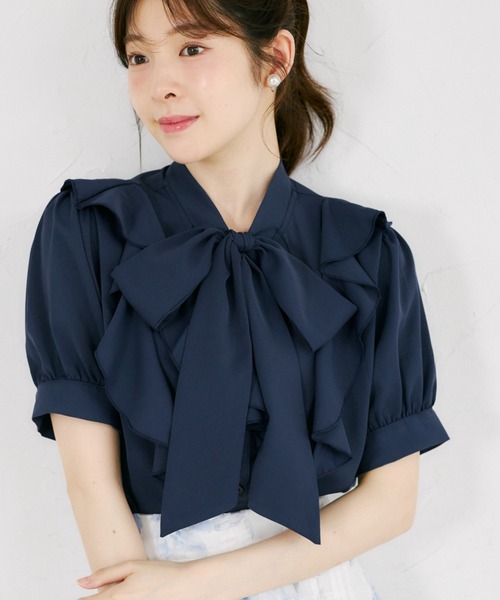 tocco closet（トッコ　クローゼット）の「【ZOZO限定】ラッフルフリル半袖ボウタイブラウス（シャツ/ブラウス・レディース・オフホワイト/グレー/ミント/ネイビー・M）」の11枚目の写真