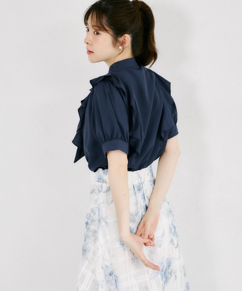 tocco closet（トッコ　クローゼット）の「【ZOZO限定】ラッフルフリル半袖ボウタイブラウス（シャツ/ブラウス・レディース・オフホワイト/グレー/ミント/ネイビー・M）」の12枚目の写真