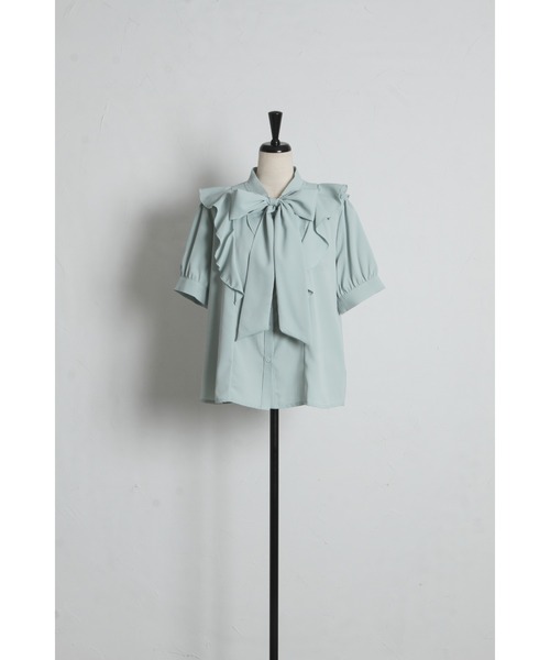 tocco closet（トッコ　クローゼット）の「【ZOZO限定】ラッフルフリル半袖ボウタイブラウス（シャツ/ブラウス・レディース・オフホワイト/グレー/ミント/ネイビー・M）」の14枚目の写真