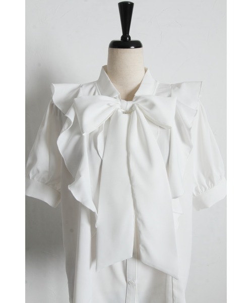 tocco closet（トッコ　クローゼット）の「【ZOZO限定】ラッフルフリル半袖ボウタイブラウス（シャツ/ブラウス・レディース・オフホワイト/グレー/ミント/ネイビー・M）」の20枚目の写真
