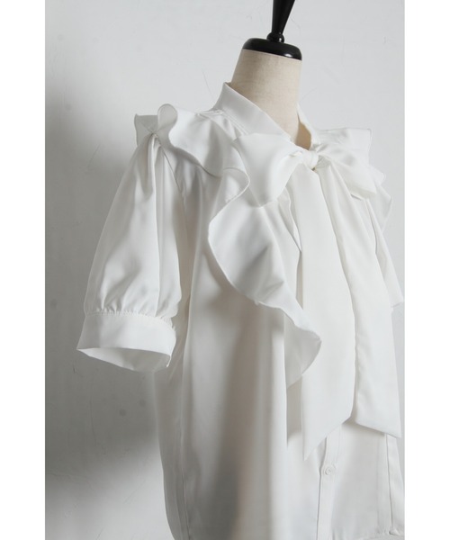 tocco closet（トッコ　クローゼット）の「【ZOZO限定】ラッフルフリル半袖ボウタイブラウス（シャツ/ブラウス・レディース・オフホワイト/グレー/ミント/ネイビー・M）」の21枚目の写真