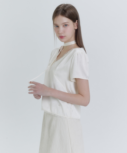 MICANE(ミケーネ)の「アンジェルスリンクルタイブラウス(シャツ/ブラウス・レディース・Cream/ブラック・SMALL/MEDIUM/LARGE/X-LARGE)」の4枚目の写真