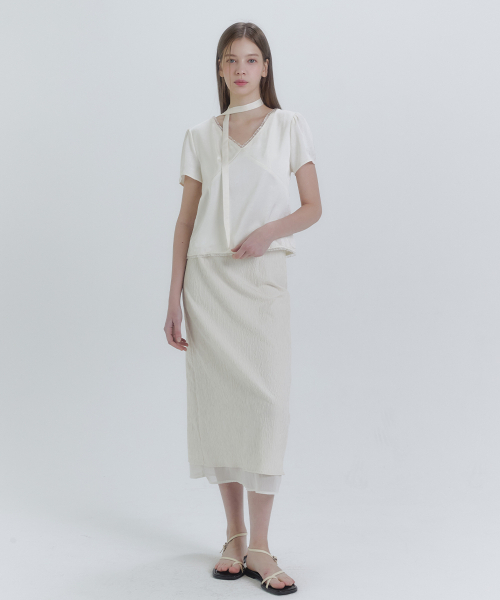 MICANE(ミケーネ)の「アンジェルスリンクルタイブラウス(シャツ/ブラウス・レディース・Cream/ブラック・SMALL/MEDIUM/LARGE/X-LARGE)」の5枚目の写真