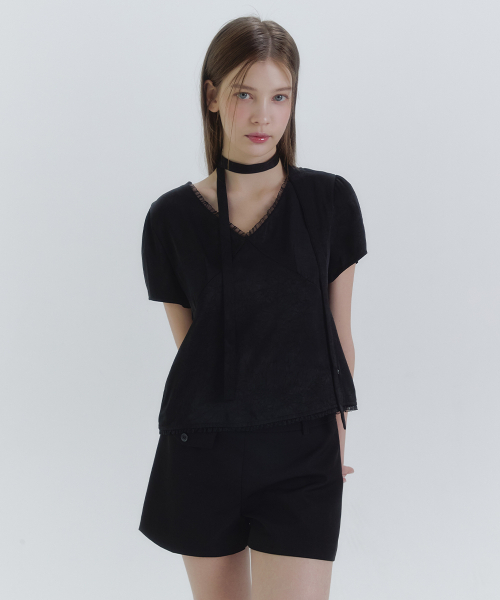MICANE(ミケーネ)の「アンジェルスリンクルタイブラウス(シャツ/ブラウス・レディース・Cream/ブラック・SMALL/MEDIUM/LARGE/X-LARGE)」の7枚目の写真