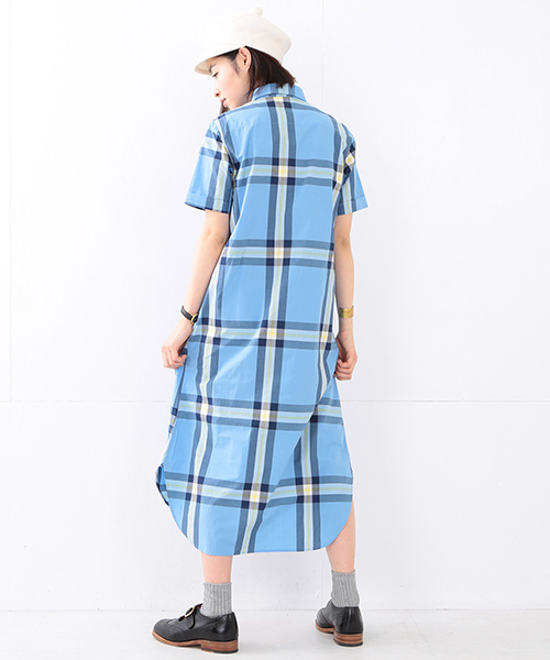 BEAMS BOY（ビームスボーイ）の「BEAMS BOY / ボーイ ビッグタータンチェック 半袖シャツワンピース（ワンピース・レディース・ナチュラル/サックスブルー/ネイビー・ONE SIZE）」の20枚目の写真