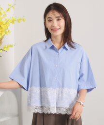 【手洗い可】裾レース5分袖シャツ