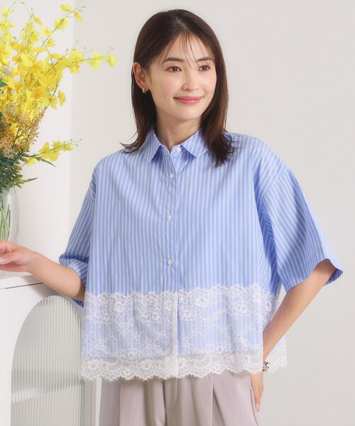 ITS'DEMO(イッツデモ)の「【手洗い可】裾レース5分袖シャツ(シャツ/ブラウス・レディース・パープル系1/ブルー系7/サックスブルー系2・00)」の13枚目の写真