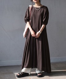 Aライン 綿麻 パフスリーブ ワンピース