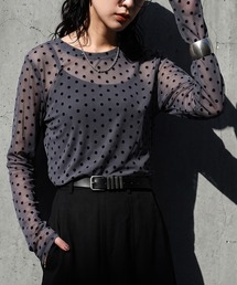 antiqua（アンティカ）の「ドット柄 シアー レイヤード カットソー（Tシャツ/カットソー）」