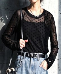 antiqua（アンティカ）の「ドット柄 シアー レイヤード カットソー（Tシャツ/カットソー）」