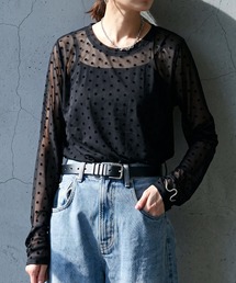 antiqua（アンティカ）の「ドット柄 シアー レイヤード カットソー（Tシャツ/カットソー）」