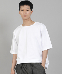 無地Rネック16sコットン5部半袖TシャツR-8A02ホワイト