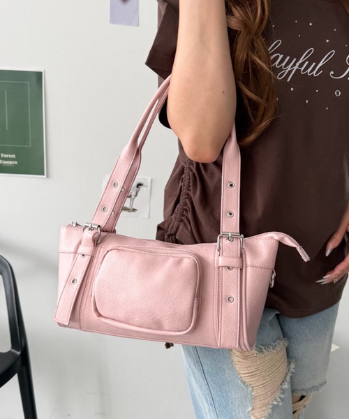 WEGO(ウィゴー)の「WEGO/ハトメベルトミニボストン(ボストンバッグ・レディース・ブラウン/ホワイト/ブラック/ライトピンク・FREE)」の12枚目の写真