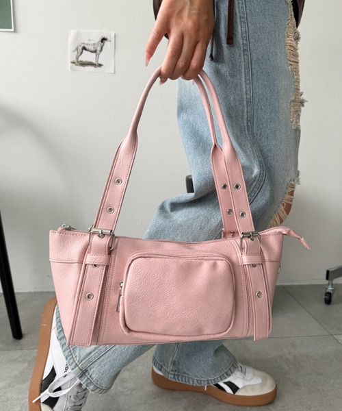 WEGO(ウィゴー)の「WEGO/ハトメベルトミニボストン(ボストンバッグ・レディース・ブラウン/ホワイト/ブラック/ライトピンク・FREE)」の13枚目の写真