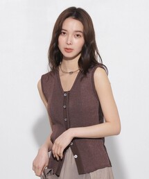 【洗えて涼しい!】Vネックボタンノースリーブニット|夏服/ウォッシャブル/細見え/大人カジュアル/スタイルアップ/ストレッチ