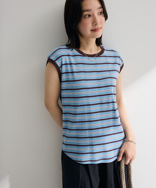 Green Parks(グリーンパークス)の「マルチボーダーフレンチプルオーバー(Tシャツ/カットソー・レディース・グレー/サックスブルー/ホワイト系その他2・FREE)」の3枚目の写真