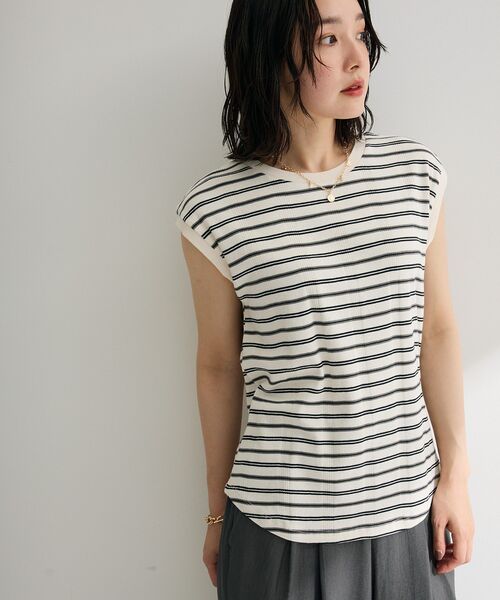 Green Parks(グリーンパークス)の「マルチボーダーフレンチプルオーバー(Tシャツ/カットソー・レディース・グレー/サックスブルー/ホワイト系その他2・FREE)」の8枚目の写真