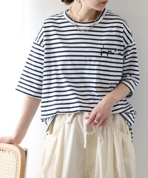 ねころびネコ刺繍ポケットTシャツ 半端袖
