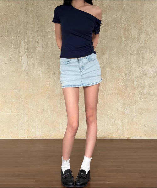 MAISON DE THERESE（メゾン ド テレーズ）の「ワンショルダー カットアウト T シャツ レディース 半袖（シャツ/ブラウス・レディース・Navy/チャコールグレー・M）」の7枚目の写真