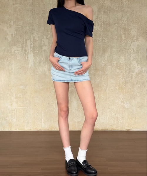 MAISON DE THERESE（メゾン ド テレーズ）の「ワンショルダー カットアウト T シャツ レディース 半袖（シャツ/ブラウス・レディース・Navy/チャコールグレー・M）」の8枚目の写真