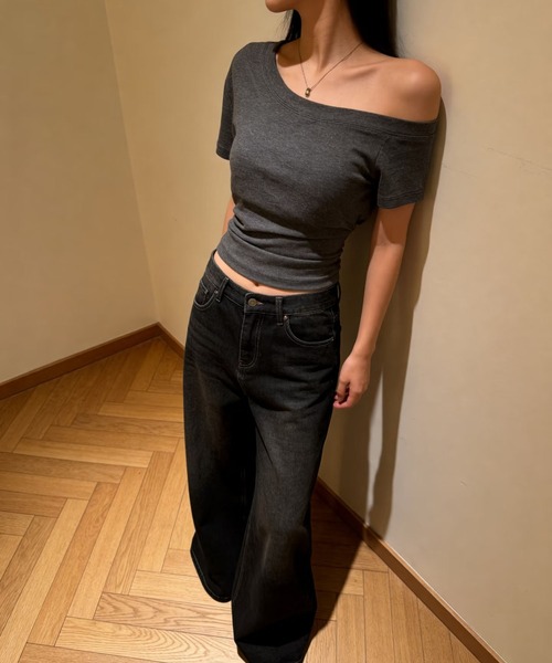 MAISON DE THERESE（メゾン ド テレーズ）の「ワンショルダー カットアウト T シャツ レディース 半袖（シャツ/ブラウス・レディース・Navy/チャコールグレー・M）」の5枚目の写真