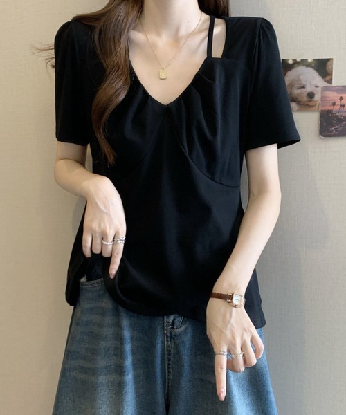 2ly2(トゥーリートゥー)の「アシンメトリーストラップデザインカットソー レディース 半袖トップス(Tシャツ/カットソー・レディース・パープル/ブラック/ホワイト・FREE)」の11枚目の写真