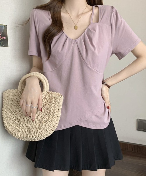 2ly2(トゥーリートゥー)の「アシンメトリーストラップデザインカットソー レディース 半袖トップス(Tシャツ/カットソー・レディース・パープル/ブラック/ホワイト・FREE)」の18枚目の写真