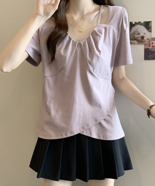 2ly2(トゥーリートゥー)の「アシンメトリーストラップデザインカットソー レディース 半袖トップス(Tシャツ/カットソー・レディース・パープル/ブラック/ホワイト・FREE)」の19枚目の写真