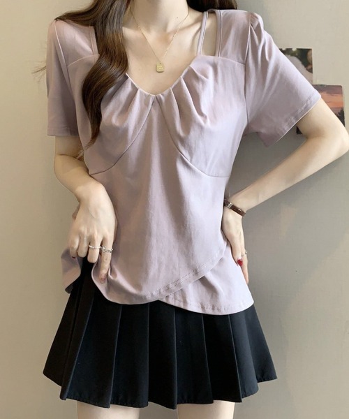 2ly2(トゥーリートゥー)の「アシンメトリーストラップデザインカットソー レディース 半袖トップス(Tシャツ/カットソー・レディース・パープル/ブラック/ホワイト・FREE)」の20枚目の写真