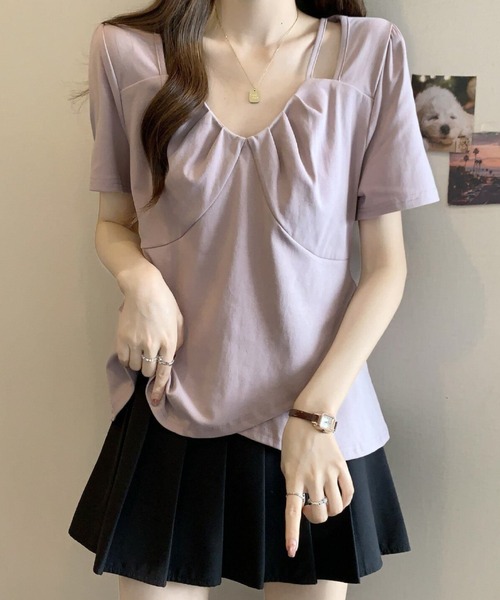 2ly2(トゥーリートゥー)の「アシンメトリーストラップデザインカットソー レディース 半袖トップス(Tシャツ/カットソー・レディース・パープル/ブラック/ホワイト・FREE)」の21枚目の写真