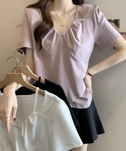 2ly2(トゥーリートゥー)の「アシンメトリーストラップデザインカットソー レディース 半袖トップス(Tシャツ/カットソー・レディース・パープル/ブラック/ホワイト・FREE)」の22枚目の写真