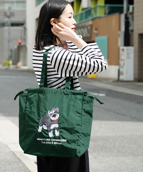 e-zakkamania stores（イーザッカマニアストアーズ）の「アニマル刺繍巾着トートバッグ（トートバッグ・レディース・アイボリー/ブルー/ネイビー/グリーン/グレー/ダークグレー・-）」の13枚目の写真