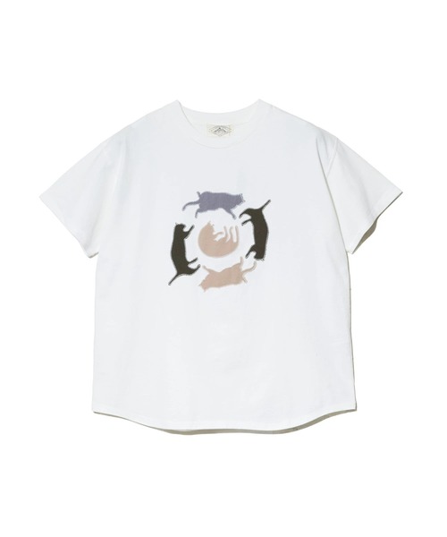 go slow caravan(ゴースローキャラバン)の「JUICY/ジューシー 猫たくさんアップリケTEE(Tシャツ/カットソー・レディース・ピンク/ホワイト・FREE)」の2枚目の写真