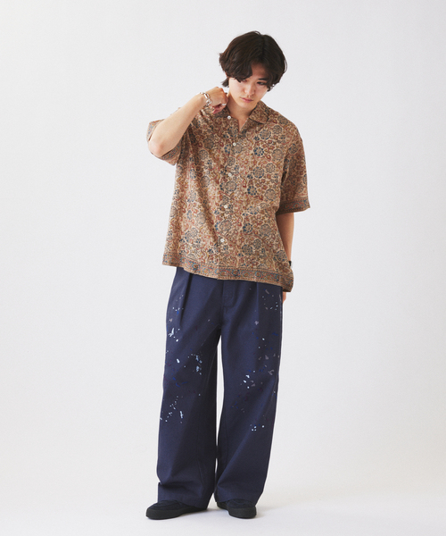JOURNAL STANDARD relume(ジャーナルスタンダード レリューム)の「bunai / ブナイ 別注 カラマカリ プリント オープンカラー 半袖シャツ(シャツ/ブラウス・メンズ・ベージュ/ブラック/ネイビー/ブラウン/カーキ・LARGE/MEDIUM)」の7枚目の写真
