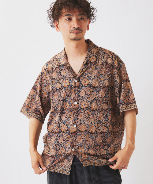 JOURNAL STANDARD relume(ジャーナルスタンダード レリューム)の「bunai / ブナイ 別注 カラマカリ プリント オープンカラー 半袖シャツ(シャツ/ブラウス・メンズ・ベージュ/ブラック/ネイビー/ブラウン/カーキ・LARGE/MEDIUM)」の10枚目の写真