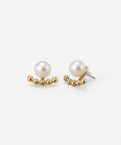 Phoebe(フィービィー)の「【金属アレルギー対応】2wayドロップラインパールバックキャッチピアス/ニッケルフリー 結婚式二次会 セレモニー フォーマル(ピアス(両耳用)・レディース・シルバー/イエローゴールド・FREE)」の1枚目の写真