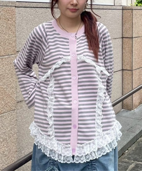 Candy Stripper(キャンディストリッパー)の「CORSET KNIT カーディガン(カーディガン/ボレロ・レディース・ピンク/ヘザーグレー/イエロー/ブラック・FREE)」の4枚目の写真